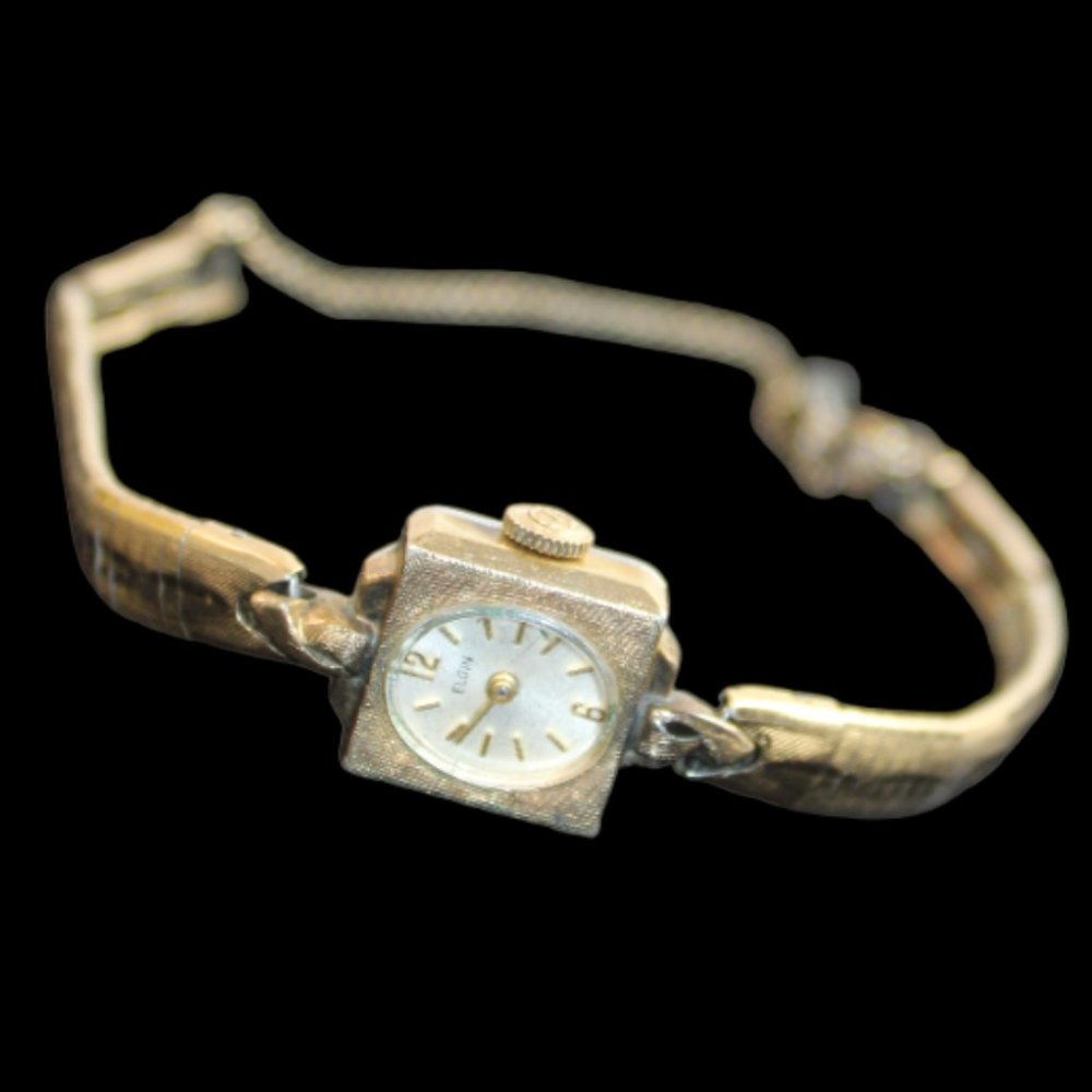 Elgin Gold Tone Vintage Working Manual Art Deco Square Case Oval Face Watch - Picture 2 of 7